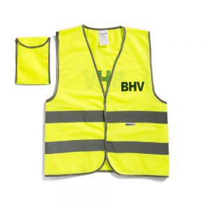BHV veiligheidsvest met bedrukking en in een tasje.