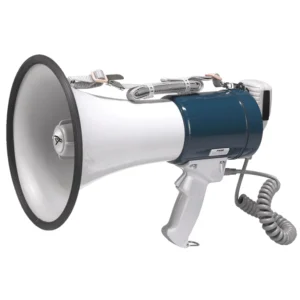 Megafoon met een stembereik tot 600 meter.